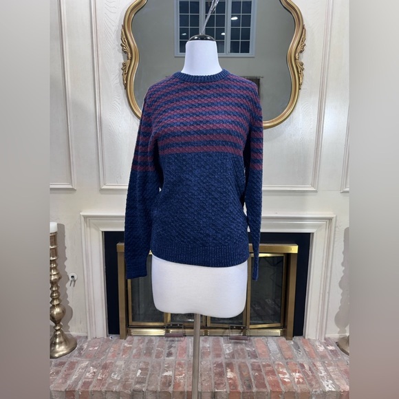 The Normal Brand Other - The Normal Brand Men’s M 100% Cotton Striped‎ Knit Sweater Navy Burgundy